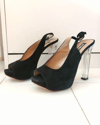 Sandali Le Silla n. 37 in camoscio nero con tacco