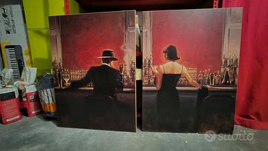 Coppia quadri moderni uomo donna al bar 60x80