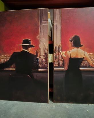 Coppia quadri moderni uomo donna al bar 60x80