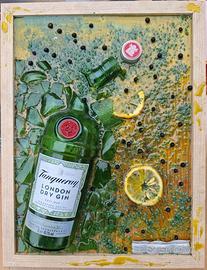 QUADRO VINTAGE BOTTIGLIA GIN TANQUERAY E RESINA