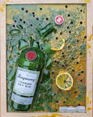 QUADRO VINTAGE BOTTIGLIA GIN TANQUERAY E RESINA