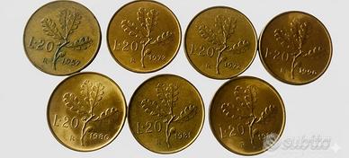 7 Monete 20 Lire "Ramo di Quercia" – Annate Rare