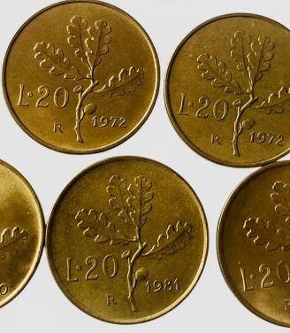 7 Monete 20 Lire "Ramo di Quercia" – Annate Rare