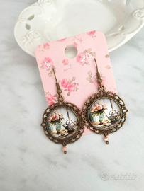 orecchini pendenti cammeo stile vintage fiori