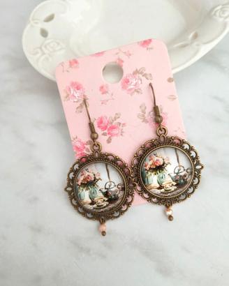 orecchini pendenti cammeo stile vintage fiori