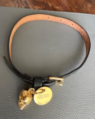 Alexander McQueen Bracciale in cuoio nero