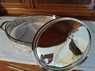 piatto da portata in vetro con coperchio argentato