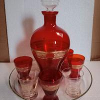 Set da Liquore in Vetro di Murano Rosso-Oro anni60