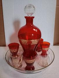 Set da Liquore in Vetro di Murano Rosso-Oro anni60