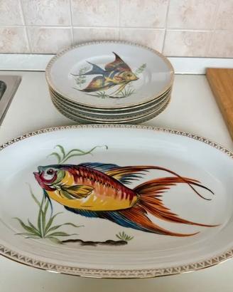 Servizio pesce Vintage Kronen Porzellan - 6 + 1