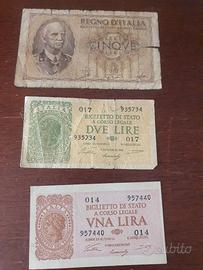Lotto banconote 5 lure 2lire 1 lira