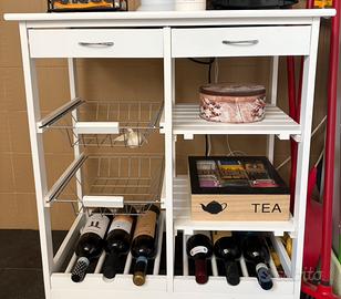 Carrello da cucina mobile con portabottiglie