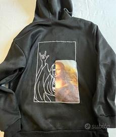 Felpa pile gioconda monna lisa cappuccio tasca