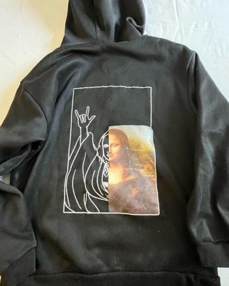 Felpa pile gioconda monna lisa cappuccio tasca