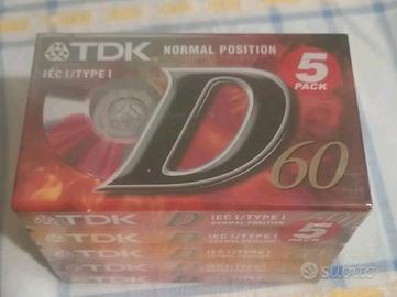 Audiocassette TDK D60 tipo 1 60 minuti -5 Pezzi