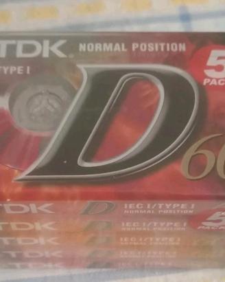 Audiocassette TDK D60 tipo 1 60 minuti -5 Pezzi