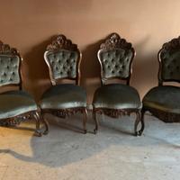 Set 6 Sedie Antiche in Noce Stile Luigi Filippo - 