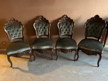 Set 6 Sedie Antiche in Noce Stile Luigi Filippo - 