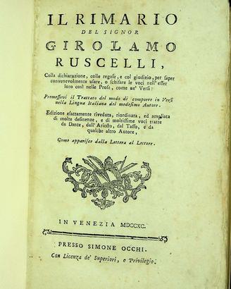 Rimario di Girolamo Ruscelli. Venezia 1790