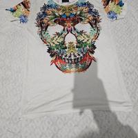 T-Shirt con Stampa Floreale a Teschio