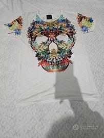 T-Shirt con Stampa Floreale a Teschio