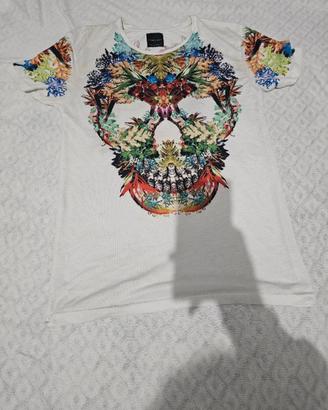 T-Shirt con Stampa Floreale a Teschio