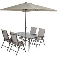 Set tavolo giardino + 4 sedie + ombrellone