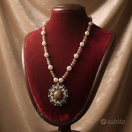 Collana Artigianale Vintage Medaglione Cristallo