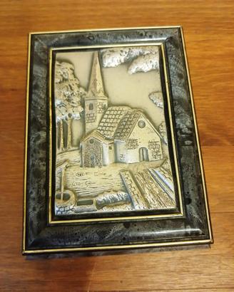 Scatola griggia vintage in radica e argento