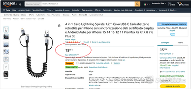 Cavo Lightning USB Carplay/Android Auto 1/2 COSTO