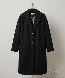 Cappotto lungo nero Floria - fodera leopardata - X