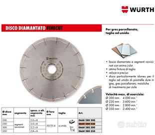 DISCO DIAMANTATO DIAM 230 MM WURTH  SMERIGLIATRICE