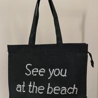 Borsa nera shopping mare con strass.