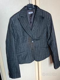 Blazer corto in lana - grigio - gessato