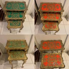 4 SET TAVOLINI SALOTTO PVC ANNI 70 STILE BAROCCO