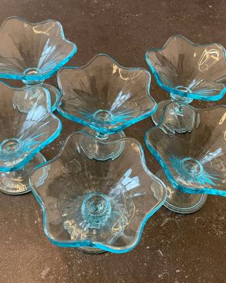 Coppe gelato in vetro azzurro nuove