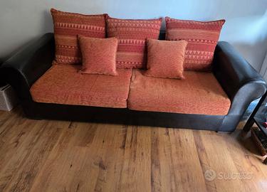 Divano 3 posti in tessuto e pelle 