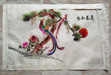 Quadro cinese vintage seta ricamata