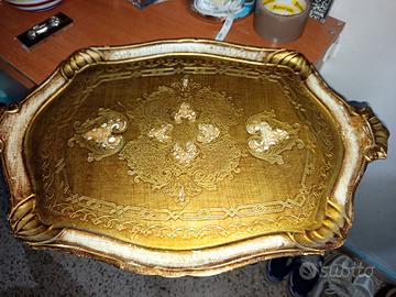 Vassoio fiorentino grande XL in legno e foglia oro