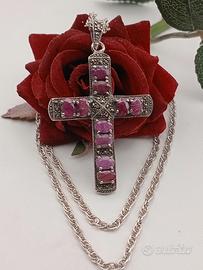 collana antica croce argento 925 rubini art decò 
