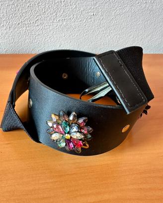 Cintura Gioiello ZARA Nera con Fiori e Cristalli