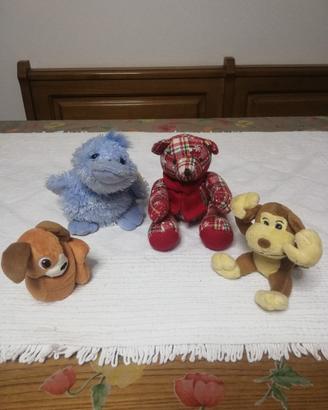 Set 4 Peluche Ornitorinco Orsetto Scimmia e Cane 