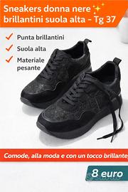 Sneakers donna nere con brillantini – suola alta –