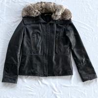 Giacca vera pelle vintage nera collo pelliccia XL
