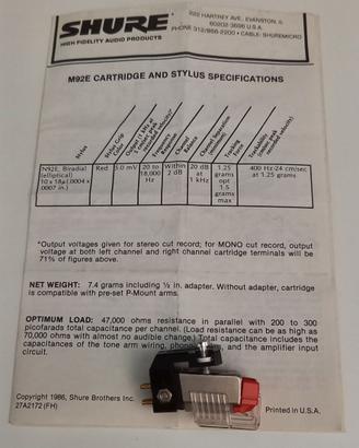 Testina Vintage Shure M92E (1986)