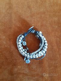 Bracciale Uno de 50 cuoio e placcato argento Sterl