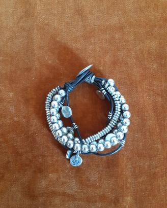 Bracciale Uno de 50 cuoio e placcato argento Sterl