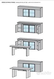 credenza madia con tavolo a scomparsa estraibile