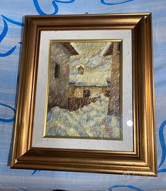 Quadro olio su tavola “borgo invernale “ di Galli