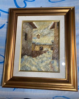 Quadro olio su tavola “borgo invernale “ di Galli